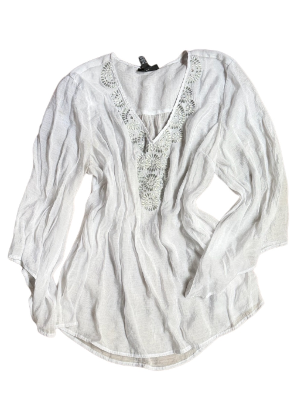 Alfani White Embroidered V-Neck Boho Chic Tunic Top